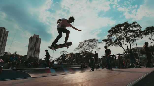 Skateboarding urbano con amigos