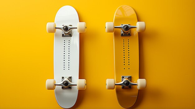 Skateboards em fundo amarelo