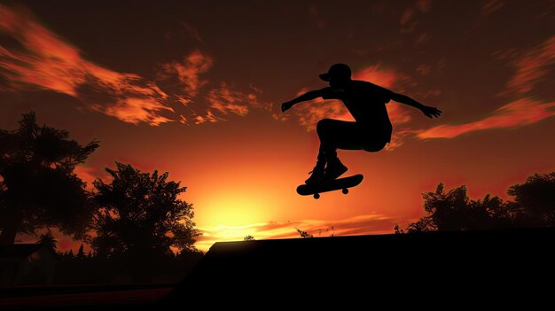 Skatepark silueta de un skater saltando