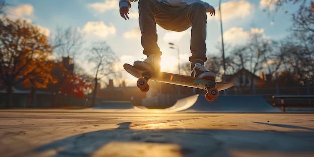 Skater auf einem Skateboard in Nahaufnahme Generative KI