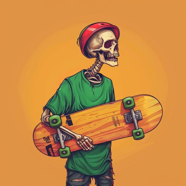 Skeleton Holding Skateboard (Terra de patinação com esqueleto)