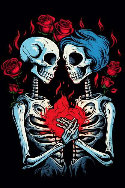 Foto skeleton sweethearts vector de camiseta profissional