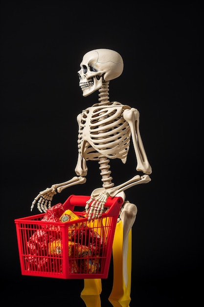 Foto skelett-shopping im verkauf schwarzer freitag einkaufsbeutel-wagen