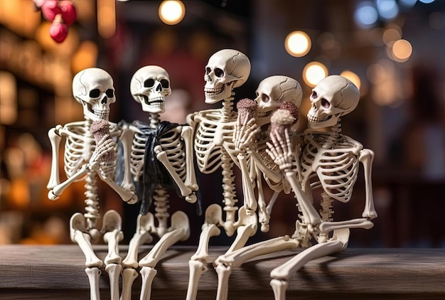 Skelette mit einem Smartphone in der Hand nutzen soziale Netzwerke