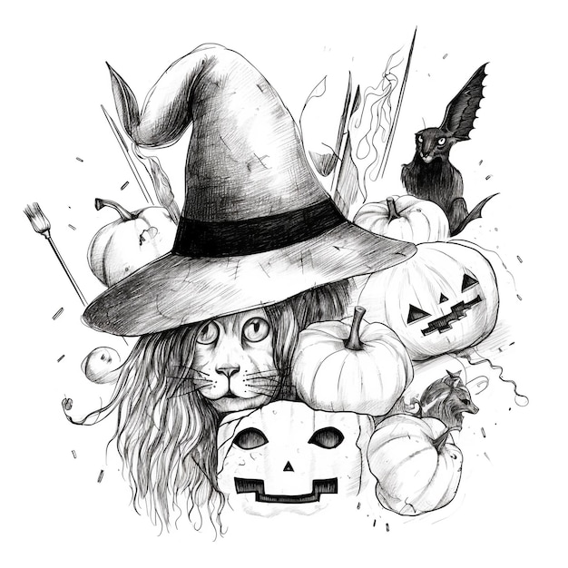 Foto sketch de doodle assustador de halloween