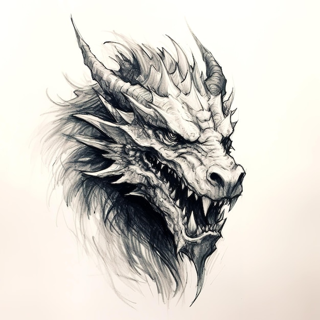 Sketch Dragon Head Illustration Eine heftige Illustration Generative KI