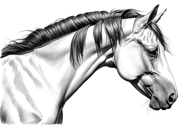 Sketch-Seitenporträt eines Pferdeprofils auf weißem Hintergrund