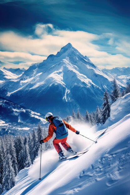 Skifahren in den Alpen, viel Schnee