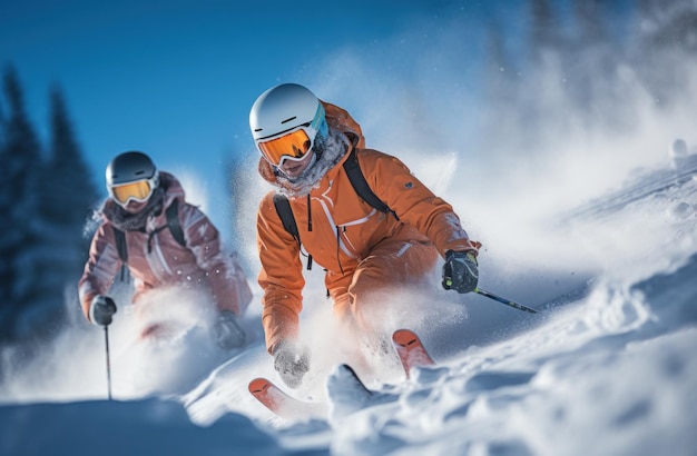 Skifahrer auf Schnee und Sonne