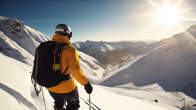 Skifahrer in verschneiten Bergen Generative KI