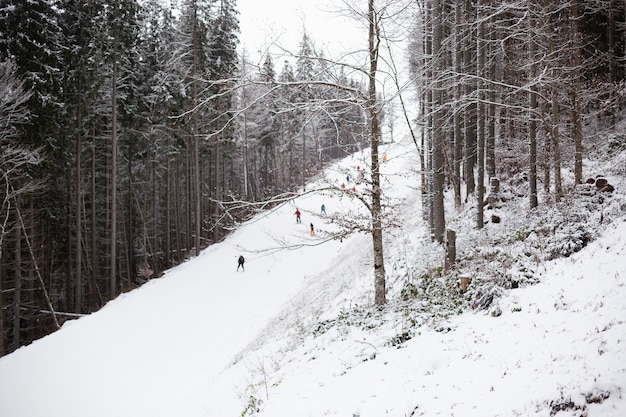 Skigebietslandschaften und Blick auf die Skilifte