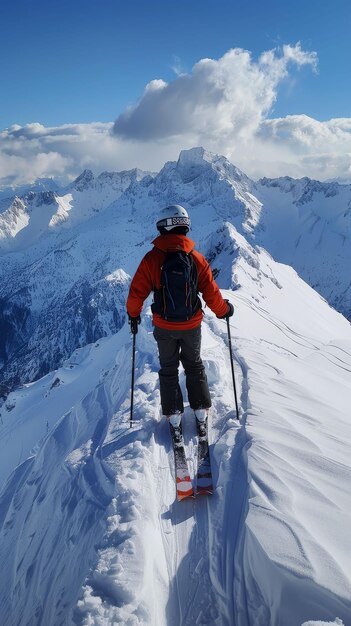 Skiurlaub in den Alpen schneebedeckte Gipfel aufregender kühler Nervenkitzel