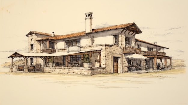 Skizze der klassischen Postandbeam-Architektur aus dem Weinland Italien