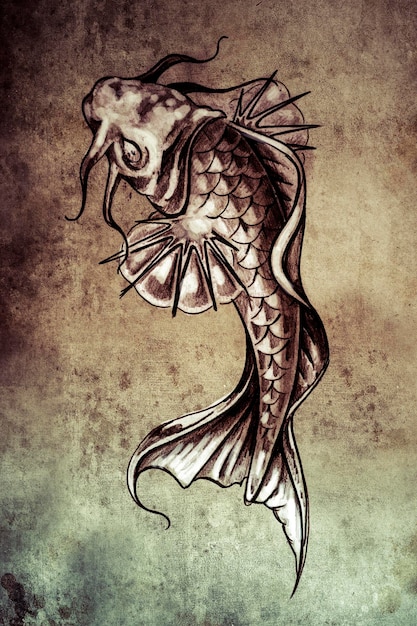 Skizze der Tätowierkunst, japanischer Goldfisch