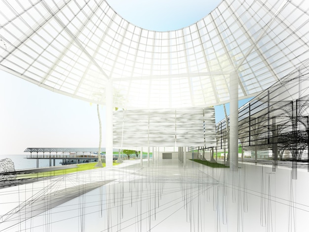 Skizzendesign der Innenhalle 3D-Rendering