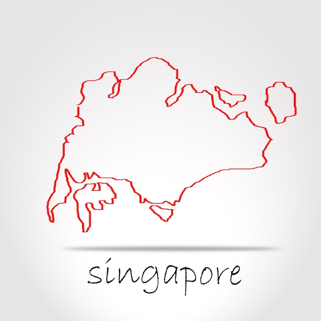 Skizzieren Sie eine detaillierte Singapur-Karte in Rot