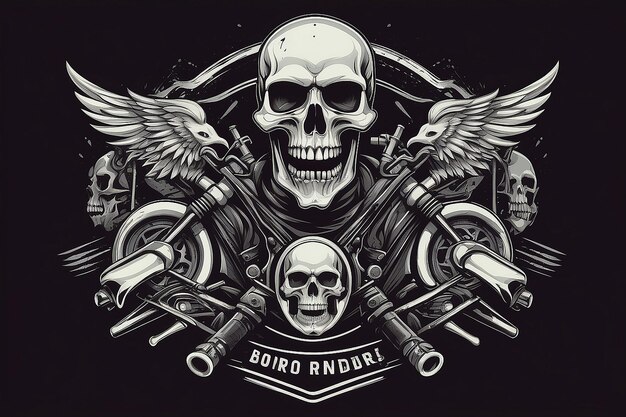 Skull Rider Illustration Vektor T-Shirt Druck Emblem Etikett oder Abzeichen Design