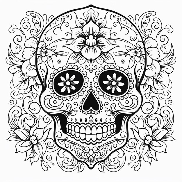 Skull-Tattoo-Vektorlinie-Illustration