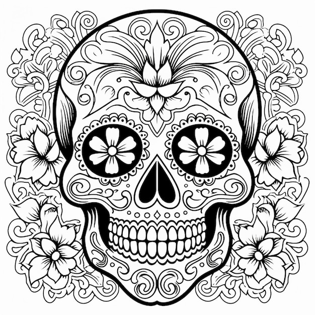 Skull-Tattoo-Vektorlinie-Illustration