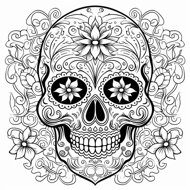 Skull-Tattoo-Vektorlinie-Illustration