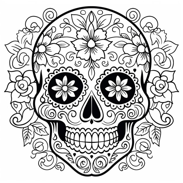 Foto skull-tattoo-vektorlinie-illustration