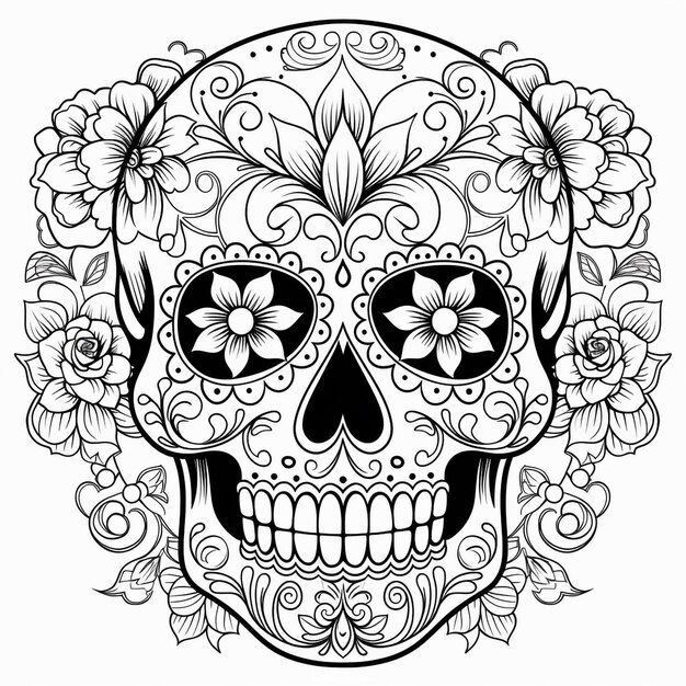 Skull-Tattoo-Vektorlinie-Illustration