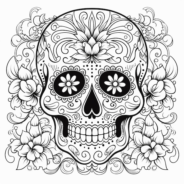 Skull-Tattoo-Vektorlinie-Illustration