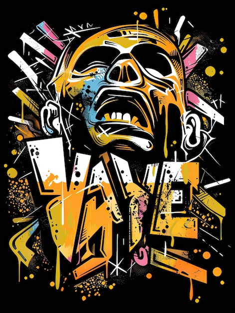 Skull Typographic Trendy Vector Style Graffiti-Kunst mit schwarzem Hintergrund Vektorkunst KI generiert