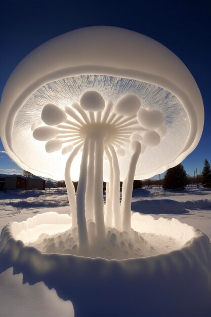 Skulptur eines Pilzes im Schnee generative KI