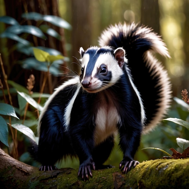 Foto el skunk es un animal silvestre que vive en la naturaleza y forma parte del ecosistema.