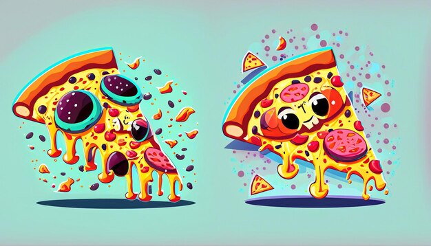 Skurrile Freude fliegendes Stück Pizza Cartoon-Vektorillustration verlockendes Fast-Food-Konzept