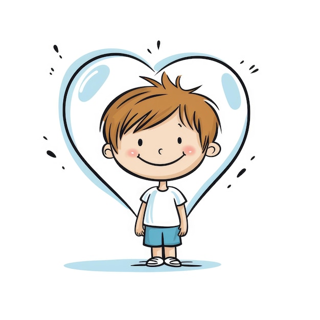 Skurrile Kinderillustration Ein Herz mit dankbarem Lächeln auf weißem Hintergrund