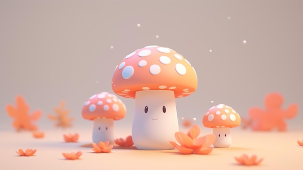 skurrile Welt eines winzigen niedlichen 3D-Pilzes, der Charme und Wunder ausstrahlt. Dieses aufwendig gefertigte Meisterwerk zeigt die Schönheit der Natur in Miniaturform und ruft ein Gefühl von Verzauberung und Freude hervor