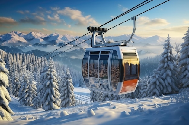 Sky-Seilbahn in der Bergschnee-Winterparklandschaft