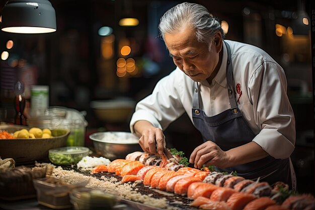 Sky-Sushi-Koch kreiert Teile, während Kunden aufmerksamer, generativer IA zuschauen