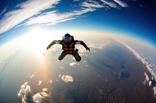 Foto skydiver cloudscape geschwindigkeitstauchen auf den boden über den wolken