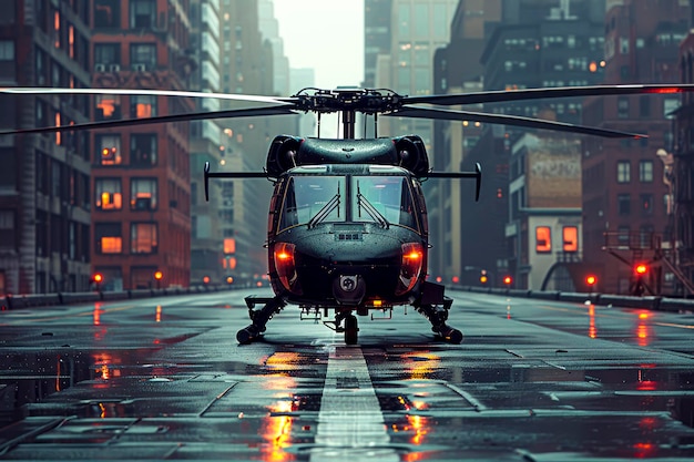 Skyhigh Adventure Black Hubschrauber bereit für den Start auf der städtischen Startbahn