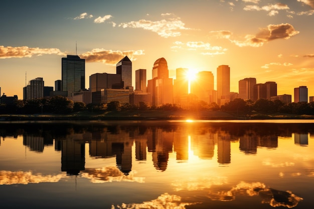 skyline da cidade ao pôr do sol