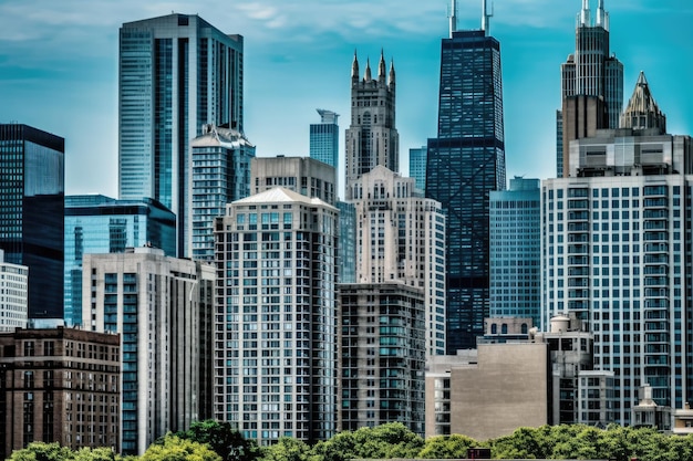 Foto skyline da cidade de chicago torre do horizonte da cidade