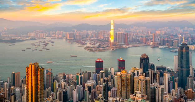 Skyline da cidade de hong kong e paisagem arquitetônica