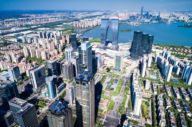 Skyline da cidade de Suzhou tirada da ponte do Brooklyn