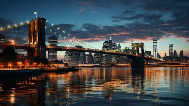 Skyline da cidade moderna ao pôr do solgenerative ai