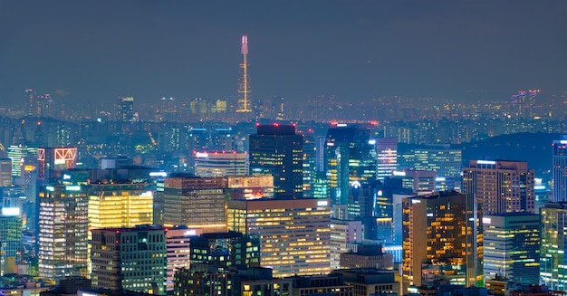 Skyline de seul na noite, coreia do sul.