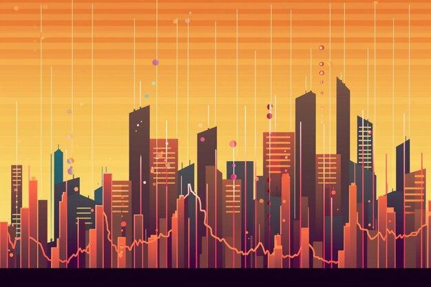 Skyline der Stadt Arafed mit Wolkenkratzern und einem Liniengraph generativ ai