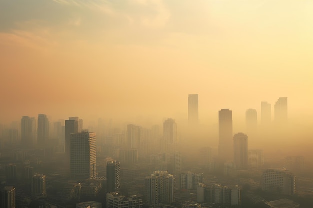 Skyline der Stadt und das Konzept der globalen Erwärmung der Luftverschmutzung