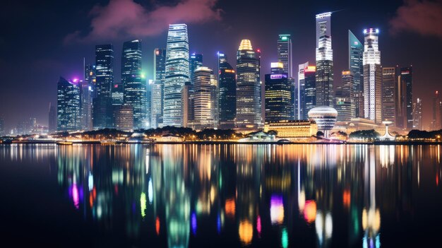 Skyline iluminado de Singapur