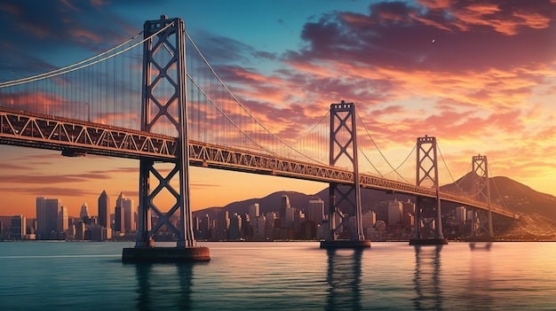 Foto skyline de san francisco con oakland bay bridge al atardecer generativo ai