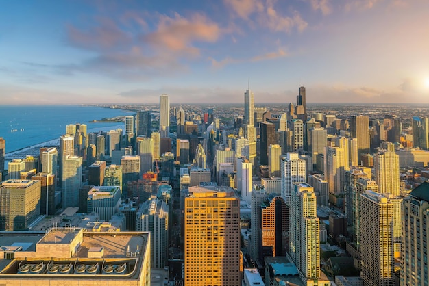 Foto skyline-stadtbild der innenstadt von chicago in den usa