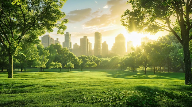 Skyline Urbana Vista do Parque da Cidade com arranha-céus Natureza e um Espaço Verde Relaxante