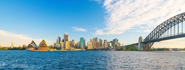 Foto skyline von downtown sydney in australien aus der draufsicht bei sonnenuntergang